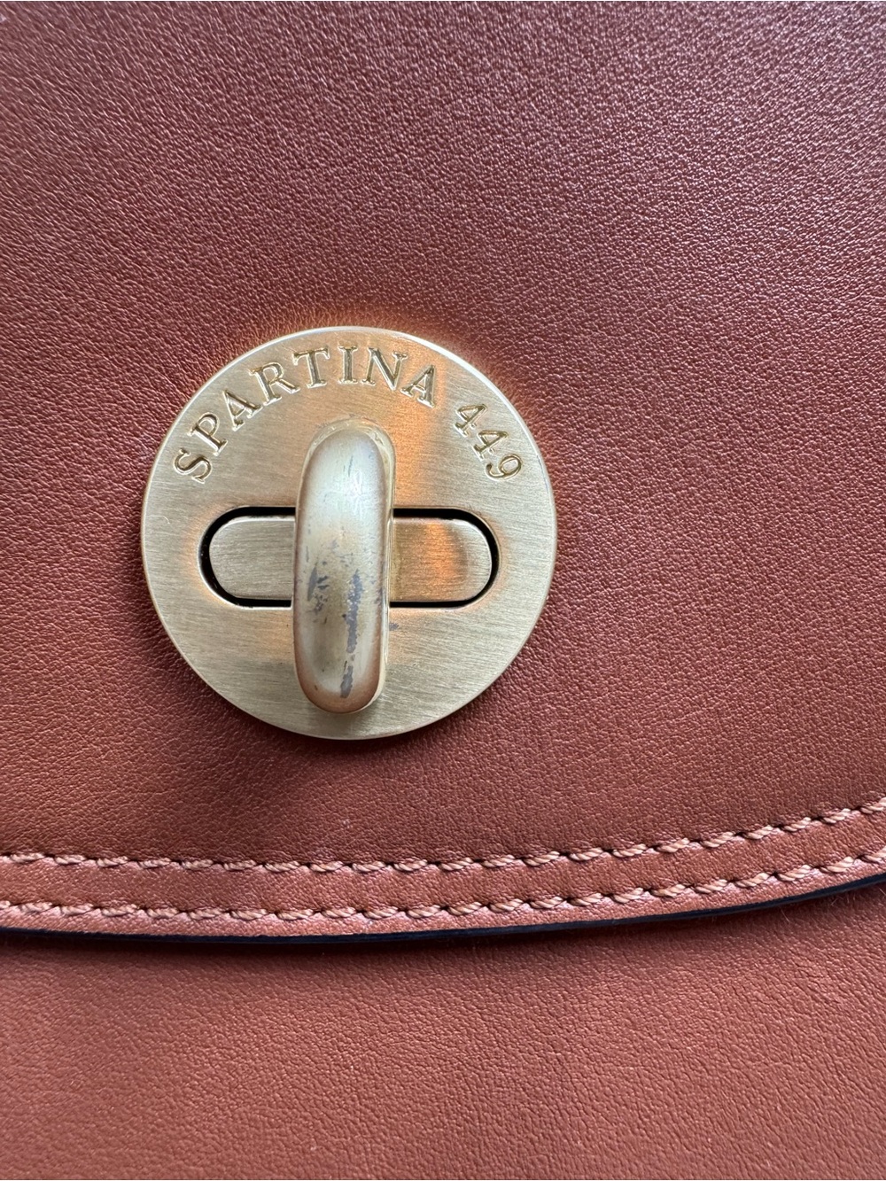 Spartina 449 Brown Leather Top-Handle Satchel with Gold Hardware - Picture 8 of 13